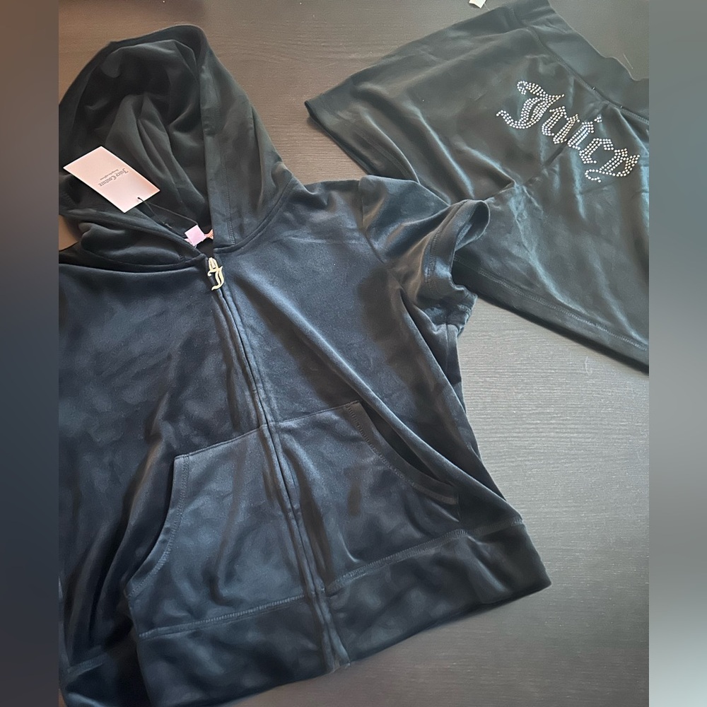 NWT Juicy Couture Velour black Track Suit with shorts sweatsuit women’s